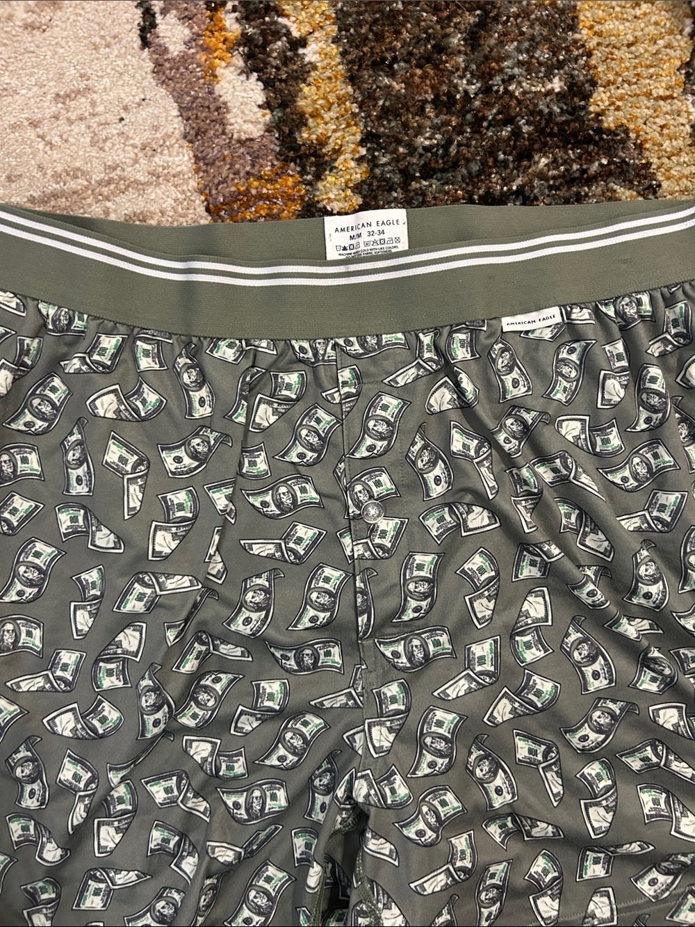 American Eagle Outfitters Olive Green Dollar-Print Boxer Briefs